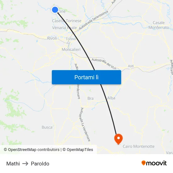 Mathi to Paroldo map