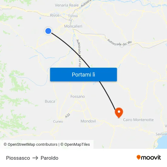 Piossasco to Paroldo map