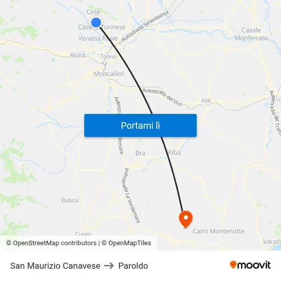 San Maurizio Canavese to Paroldo map