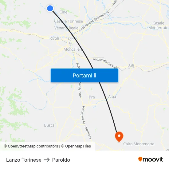 Lanzo Torinese to Paroldo map
