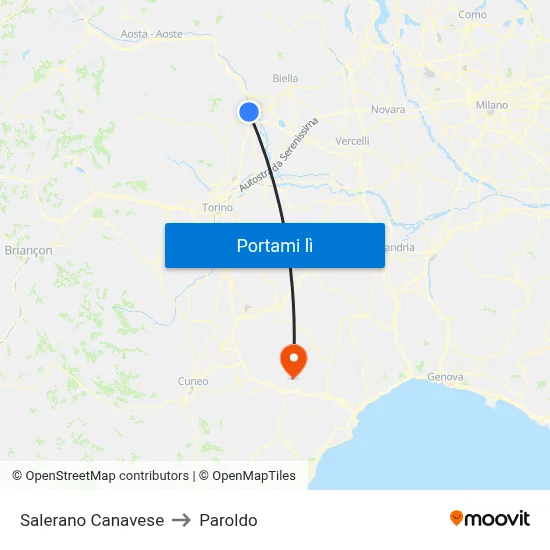 Salerano Canavese to Paroldo map