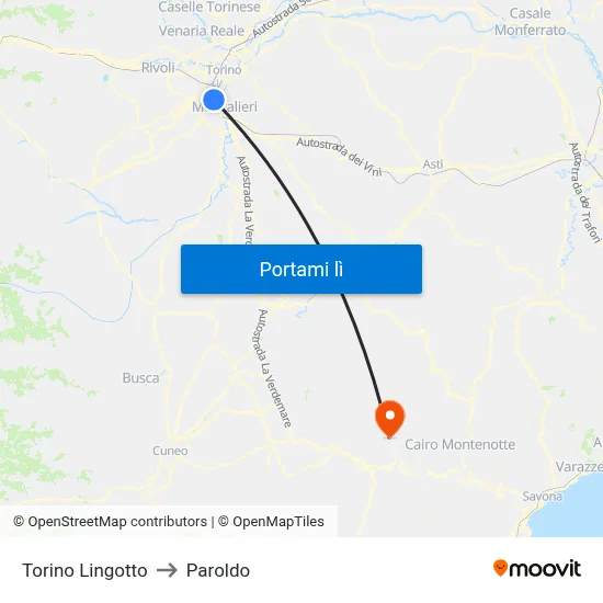 Torino Lingotto to Paroldo map