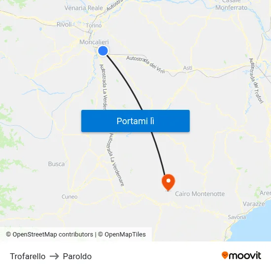 Trofarello to Paroldo map