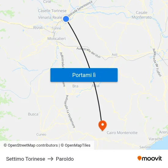 Settimo Torinese to Paroldo map