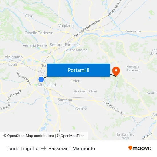 Torino Lingotto to Passerano Marmorito map