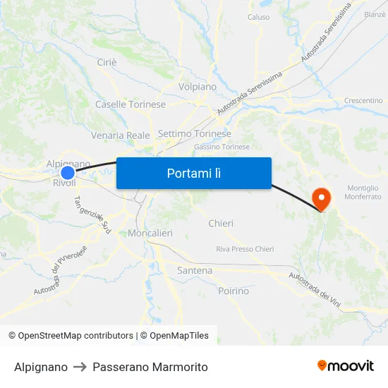 Alpignano to Passerano Marmorito map