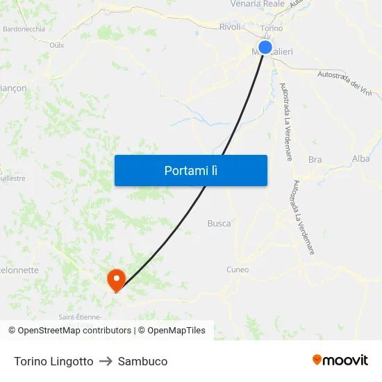 Torino Lingotto to Sambuco map