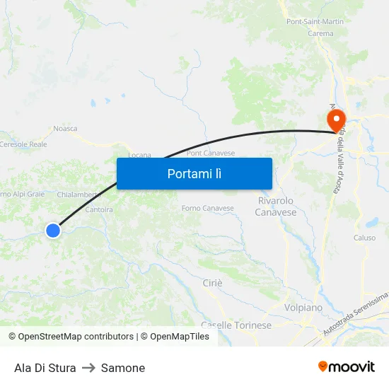 Ala Di Stura to Samone map