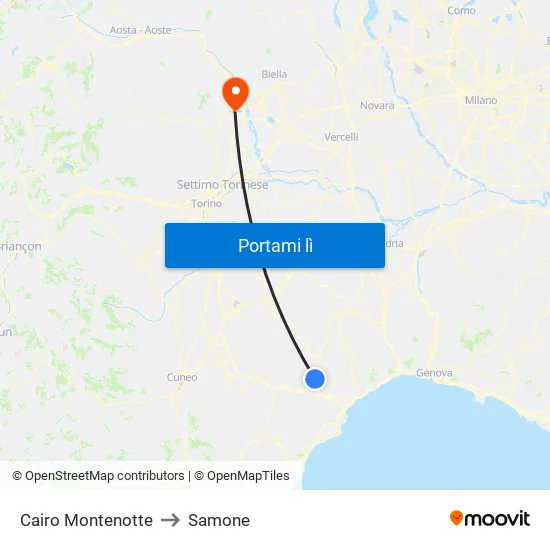 Cairo Montenotte to Samone map