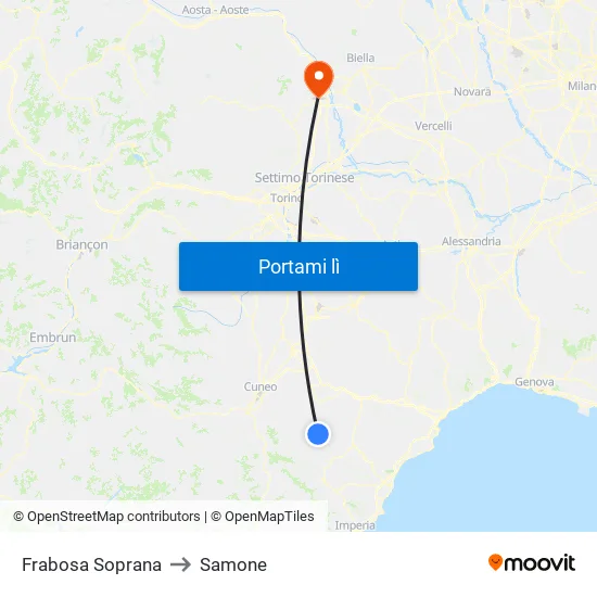 Frabosa Soprana to Samone map