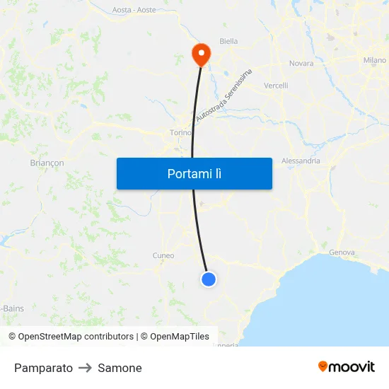 Pamparato to Samone map