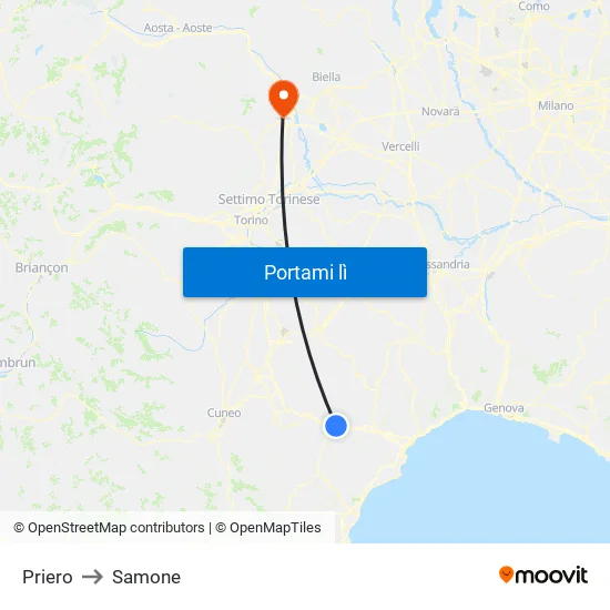 Priero to Samone map
