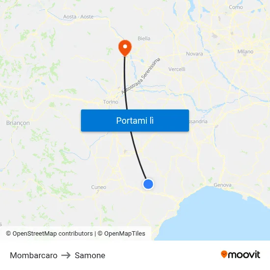 Mombarcaro to Samone map