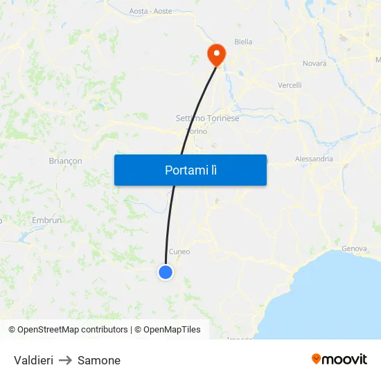 Valdieri to Samone map
