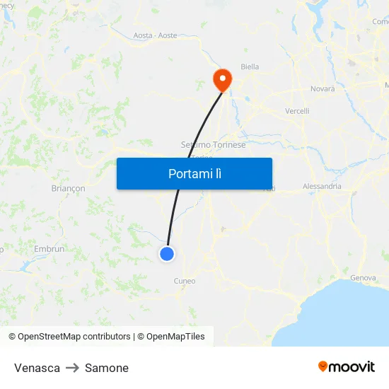 Venasca to Samone map