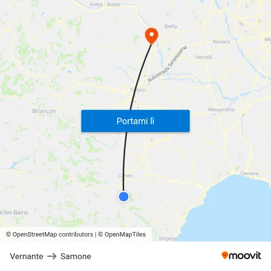Vernante to Samone map