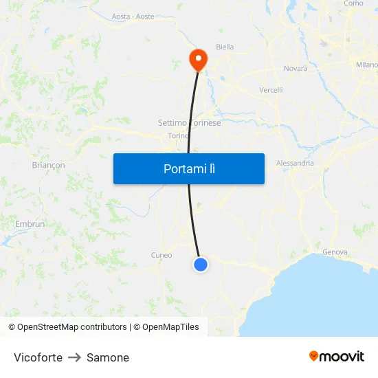 Vicoforte to Samone map