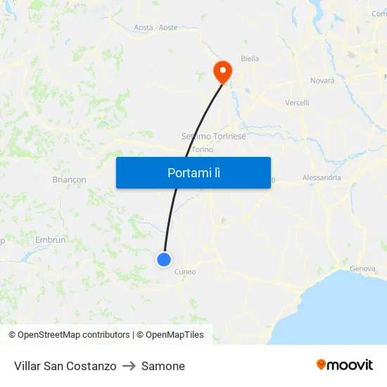Villar San Costanzo to Samone map