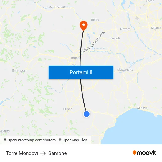 Torre Mondovì to Samone map