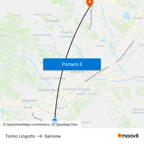 Torino Lingotto to Samone map