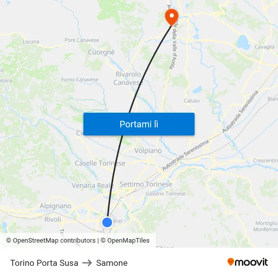 Torino Porta Susa to Samone map