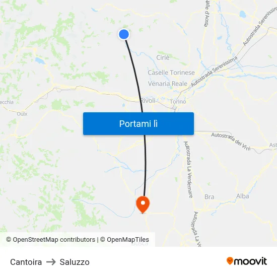 Cantoira to Saluzzo map