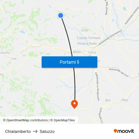 Chialamberto to Saluzzo map