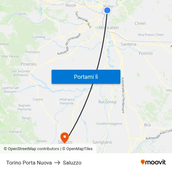 Torino Porta Nuova to Saluzzo map