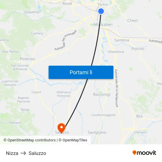 Nizza to Saluzzo map