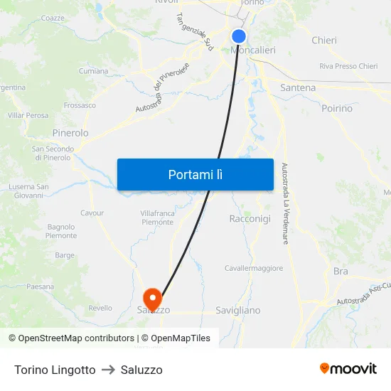 Torino Lingotto to Saluzzo map