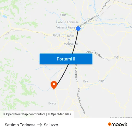 Settimo Torinese to Saluzzo map