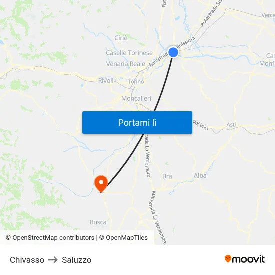 Chivasso to Saluzzo map