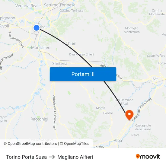 Torino Porta Susa to Magliano Alfieri map