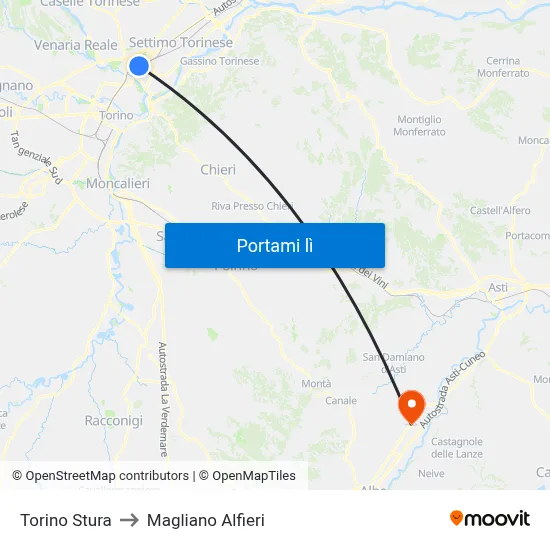 Torino Stura to Magliano Alfieri map