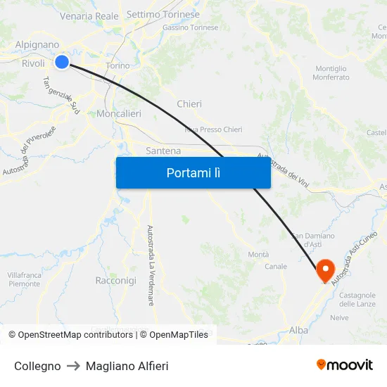 Collegno to Magliano Alfieri map