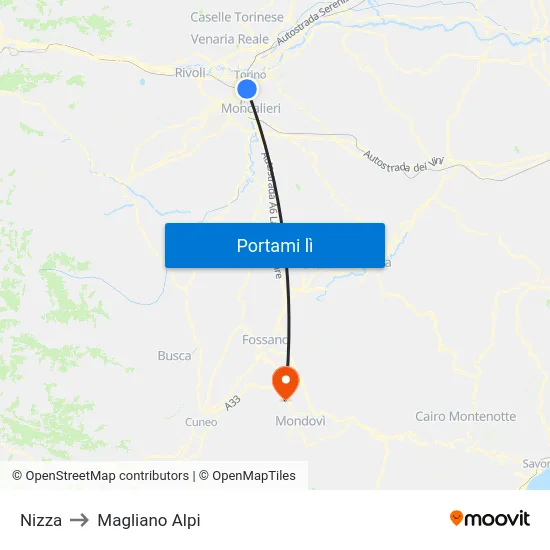 Nizza to Magliano Alpi map