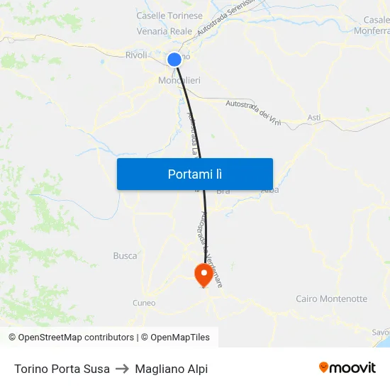 Torino Porta Susa to Magliano Alpi map
