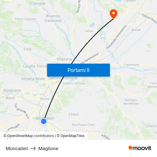 Moncalieri to Maglione map