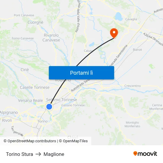 Torino Stura to Maglione map