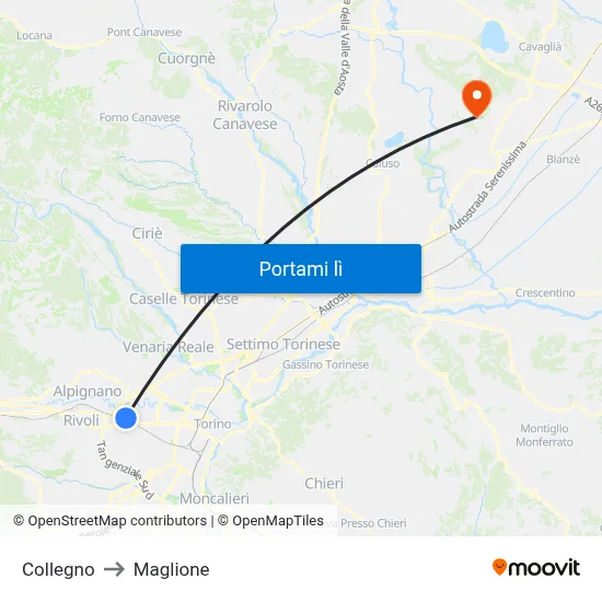 Collegno to Maglione map