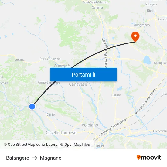 Balangero to Magnano map