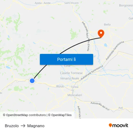Bruzolo to Magnano map