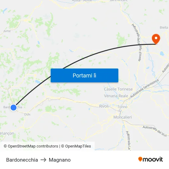 Bardonecchia to Magnano map
