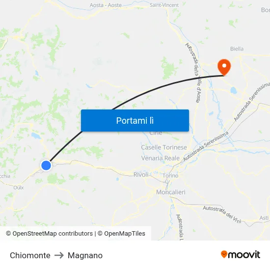 Chiomonte to Magnano map