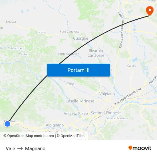 Vaie to Magnano map