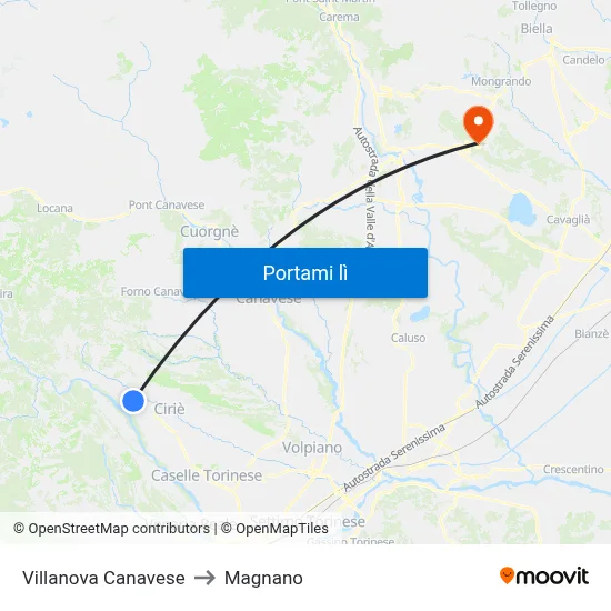 Villanova Canavese to Magnano map