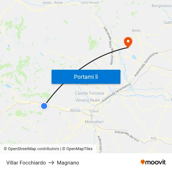 Villar Focchiardo to Magnano map
