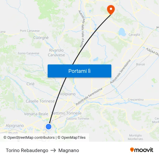 Torino Rebaudengo to Magnano map