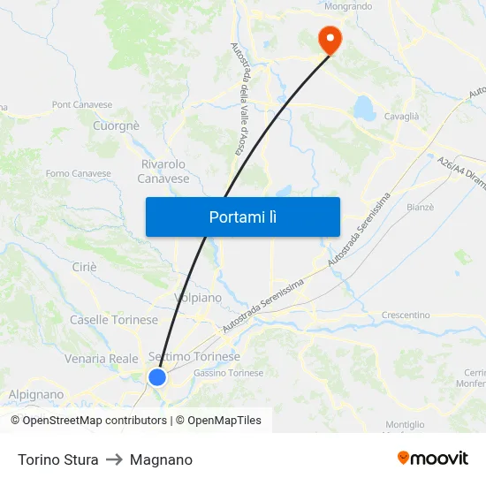 Torino Stura to Magnano map