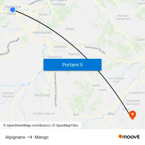 Alpignano to Mango map
